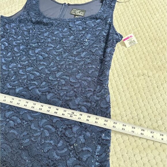 Alex Evenings Lace Cocktail Dress Women's Plus 14W Blue Sleeveless Midi NWT - Picture 11 of 11